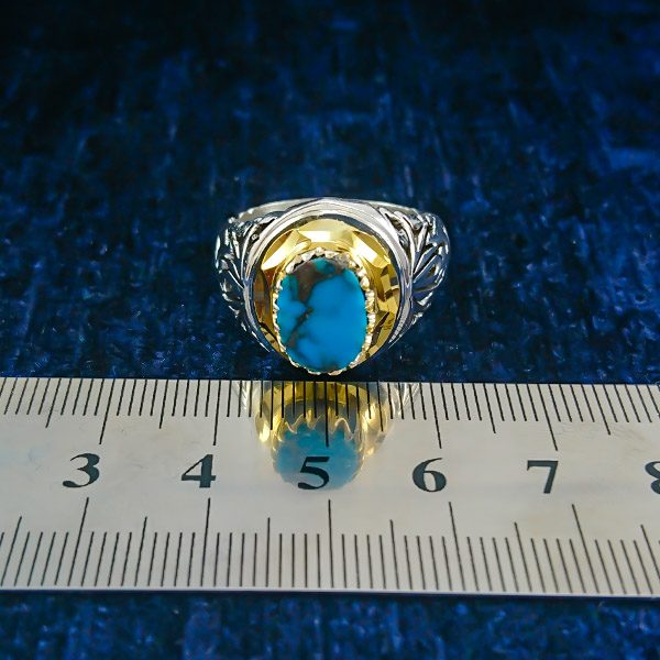 انگشتر نقره دست ساز مردانه طرح یاشار با سنگ فیروزه نیشابوری - Image 2