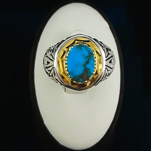 انگشتر نقره دست ساز مردانه طرح یاشار با سنگ فیروزه نیشابوری - Image 3