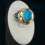 انگشتر نقره دست ساز مردانه طرح یاشار با سنگ فیروزه نیشابوری