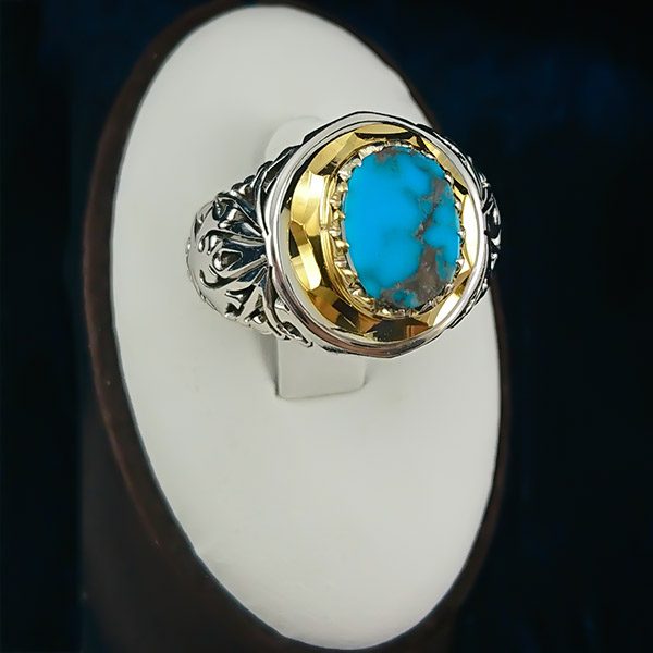 انگشتر فیروزه مردانه نقره دست ساز