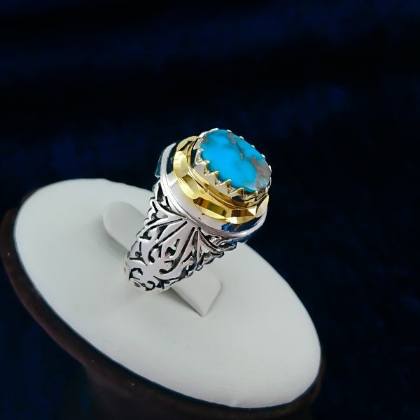 انگشتر نقره دست ساز مردانه طرح یاشار با سنگ فیروزه نیشابوری - Image 4