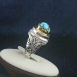 انگشتر نقره دست ساز مردانه طرح دور طلایی متین با سنگ فیروزه نیشابوری - Image 4