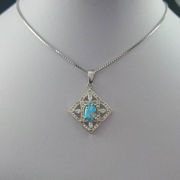 گردنبند نقره زنانه طرح آزاده ۲ با سنگ فیروزه نیشابوری - Image 2