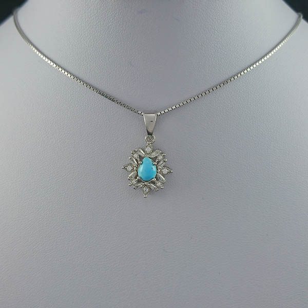 گردنبند نقره زنانه طرح آفرین با سنگ فیروزه نیشابوری - Image 2
