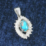 گردنبند نقره زنانه طرح بنفشه با سنگ فیروزه نیشابوری