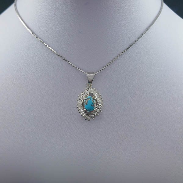 گردنبند نقره زنانه طرح بنفشه با سنگ فیروزه نیشابوری - Image 4