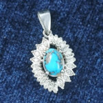 گردنبند نقره زنانه طرح بنفشه با سنگ فیروزه نیشابوری - Image 2