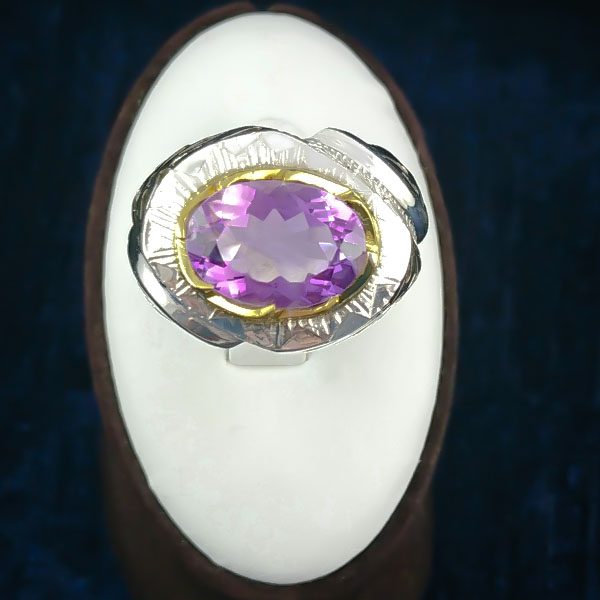 انگشتر آمیتیست الماس تراش نقره مردانه فاخر دست ساز طرح تورج - Image 2