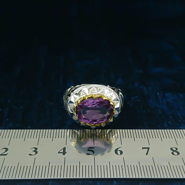 انگشتر آمیتیست الماس تراش نقره مردانه فاخر دست ساز طرح تورج - Image 5