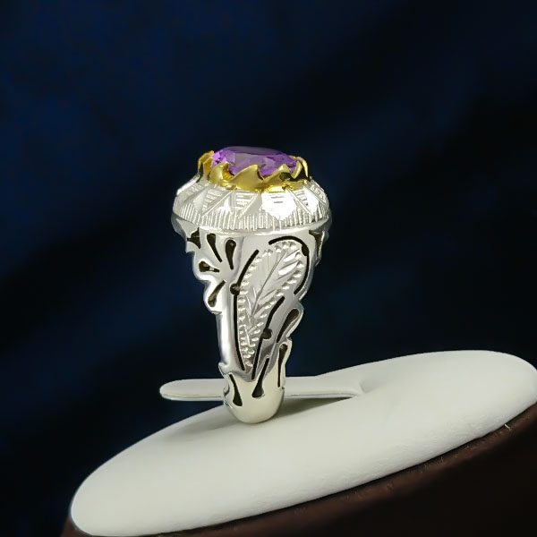 انگشتر نقره مردانه فاخر دست ساز طرح سروش با سنگ آمیتیست - Image 3