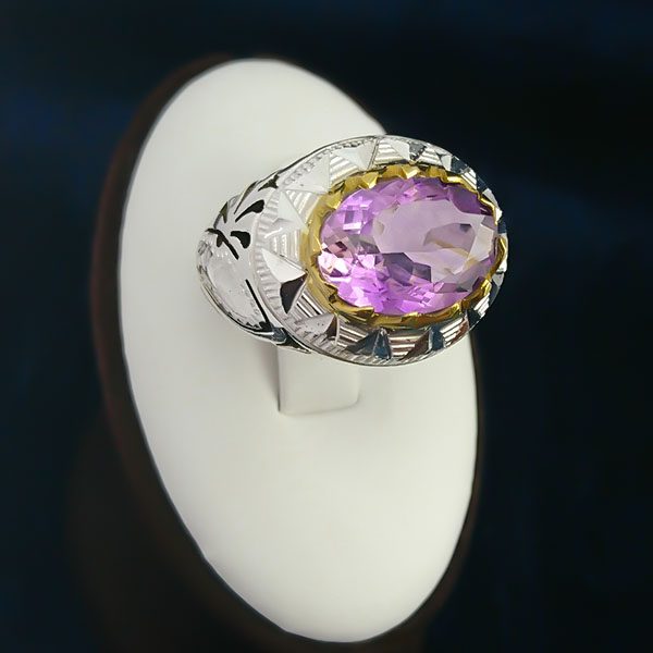 انگشتر آمیتیست مردانه نقره دست ساز