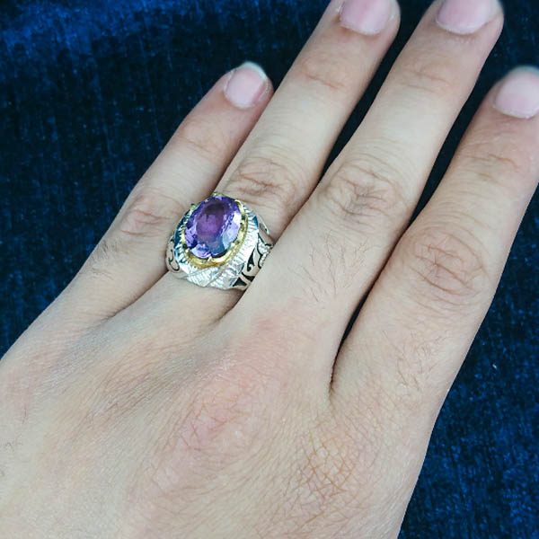 انگشتر نقره مردانه فاخر دست ساز طرح فرزاد با سنگ آمیتیست - Image 2