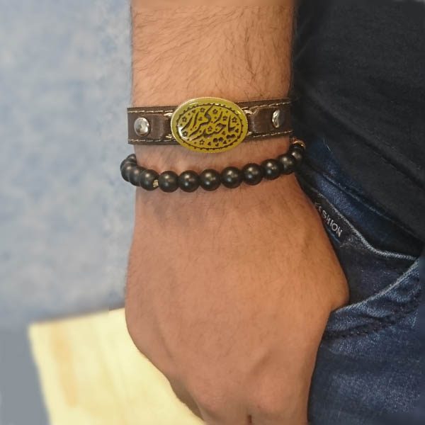 دستبند نقره یا حیدر کرار با نگین عقیق شرف الشمس + حکاکی - Image 4