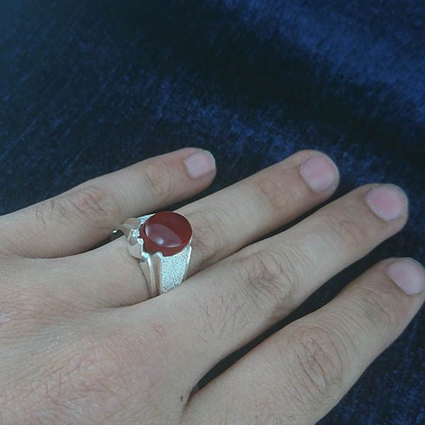 انگشتر نقره مردانه طرح بردیا با سنگ عقیق یمنی سرخ - Image 5