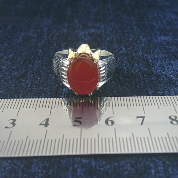 انگشتر نقره مردانه طرح افشین با سنگ عقیق یمنی سرخ - Image 2