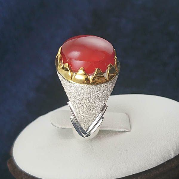 انگشتر نقره مردانه طرح بهروز با سنگ عقیق یمنی سرخ - Image 4