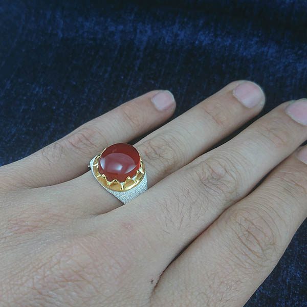 انگشتر نقره مردانه طرح بهروز با سنگ عقیق یمنی سرخ - Image 5