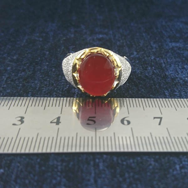 انگشتر نقره مردانه طرح بهروز با سنگ عقیق یمنی سرخ - Image 2