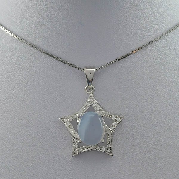 گردنبند نقره زنانه طرح فاخر ستاره با سنگ عقیق کبود یمنی - Image 3