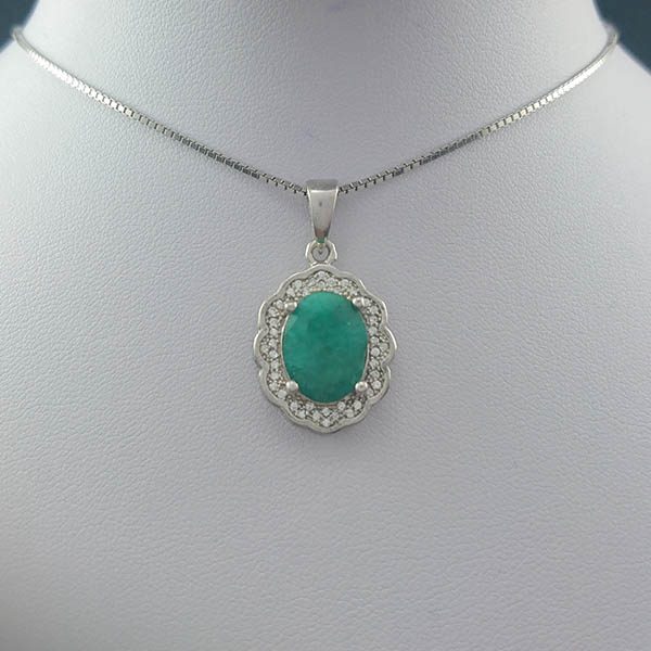 گردنبند نقره زنانه طرح ترگل با سنگ زمرد الماس تراش - Image 2