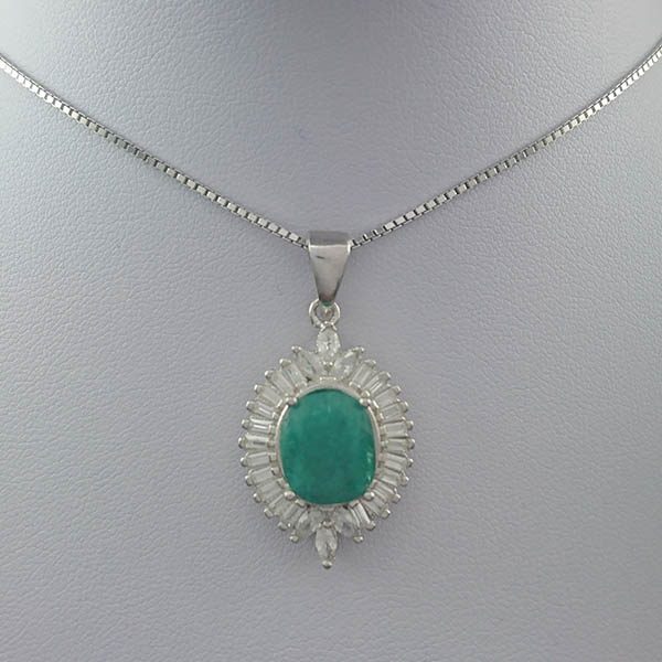 گردنبند نقره زنانه طرح پریماه با سنگ زمرد الماس تراش - Image 2