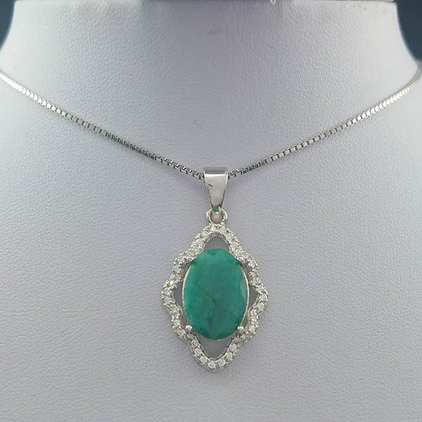 گردنبند نقره زنانه طرح رونیا ۲ با سنگ زمرد الماس تراش - Image 4
