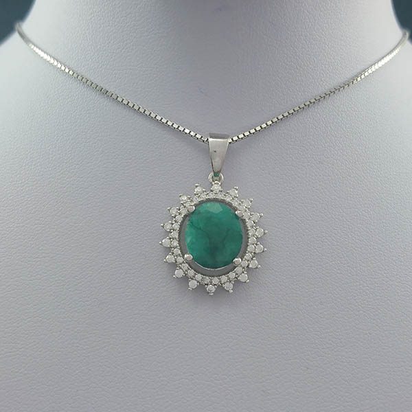 گردنبند نقره زنانه طرح دُرنا ۲ با سنگ زمرد الماس تراش - Image 4
