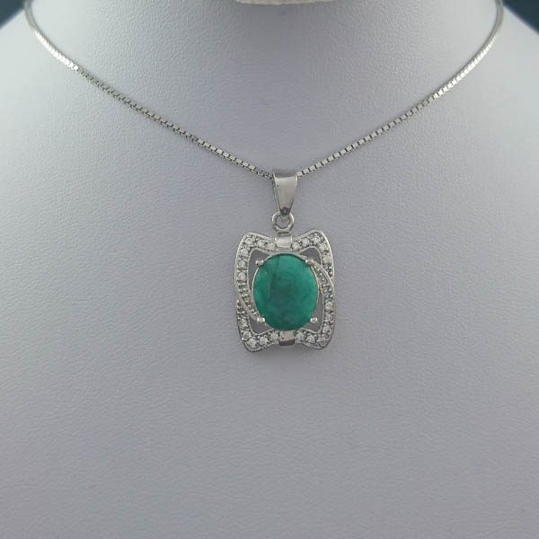 گردنبند نقره زنانه طرح سانیا ۲ با سنگ زمرد الماس تراش - Image 2