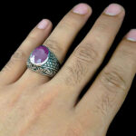 انگشتر نقره مردانه طرح آرین با سنگ یاقوت سرخ الماس تراش - Image 3