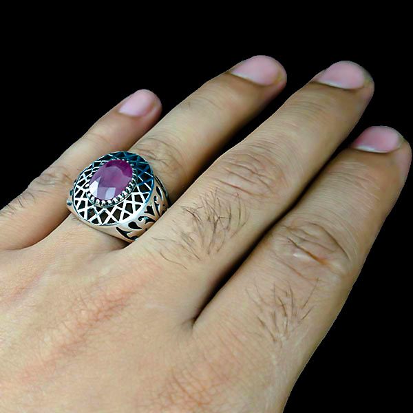 انگشتر نقره مردانه طرح بردیا با سنگ یاقوت سرخ الماس تراش - Image 4