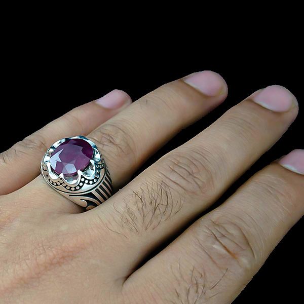 انگشتر نقره مردانه طرح فاخر آریا با سنگ یاقوت سرخ الماس تراش - Image 4