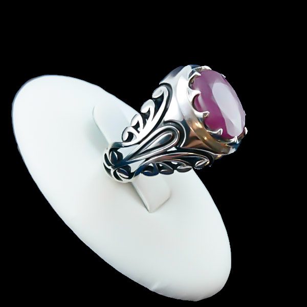 انگشتر نقره مردانه طرح فاخر حسام با سنگ یاقوت سرخ الماس تراش - Image 2