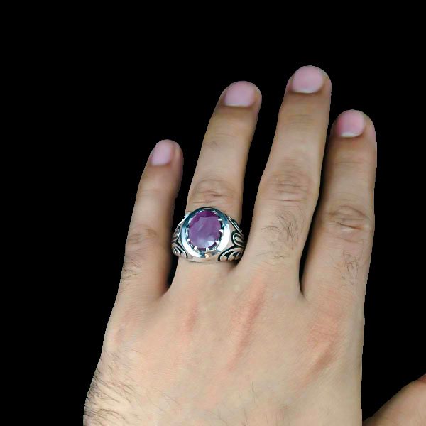 انگشتر نقره مردانه طرح فاخر حسام با سنگ یاقوت سرخ الماس تراش - Image 4