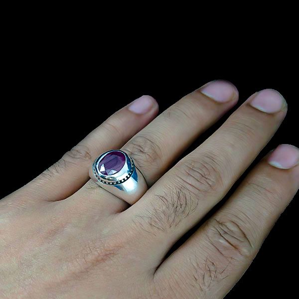 انگشتر نقره مردانه طرح باربد با سنگ یاقوت سرخ الماس تراش - Image 3