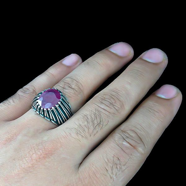 انگشتر نقره مردانه طرح دانیال با سنگ یاقوت سرخ الماس تراش - Image 4