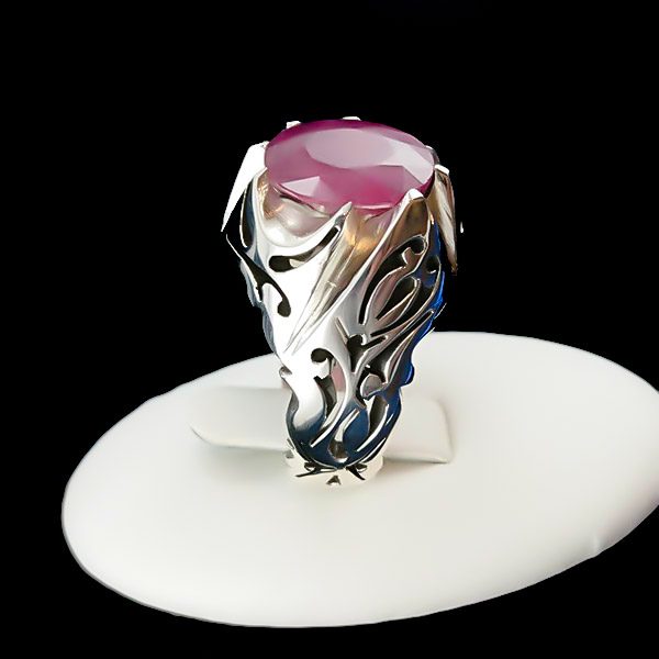 انگشتر نقره مردانه طرح بهزاد با سنگ یاقوت سرخ الماس تراش - Image 5