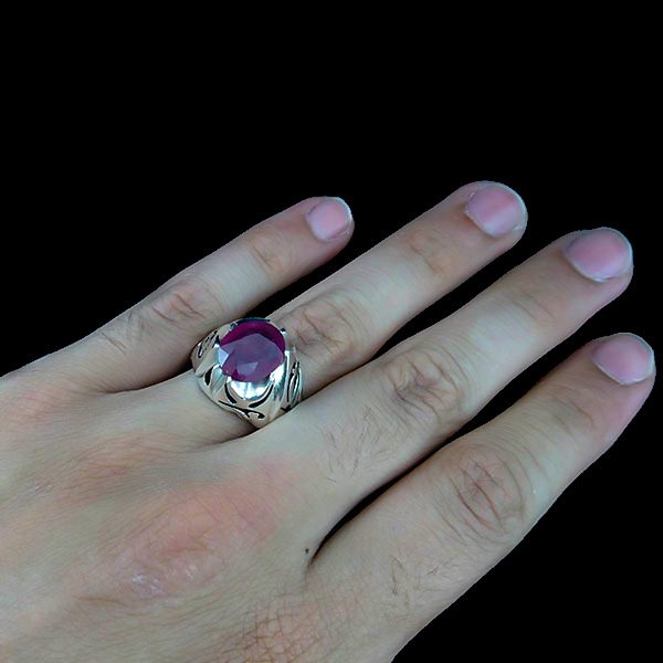 انگشتر نقره مردانه طرح بهزاد با سنگ یاقوت سرخ الماس تراش - Image 2