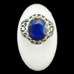 انگشتر نقره مردانه فاخر دست ساز طرح پرهام با نگین یاقوت کبود الماس تراش - Image 5