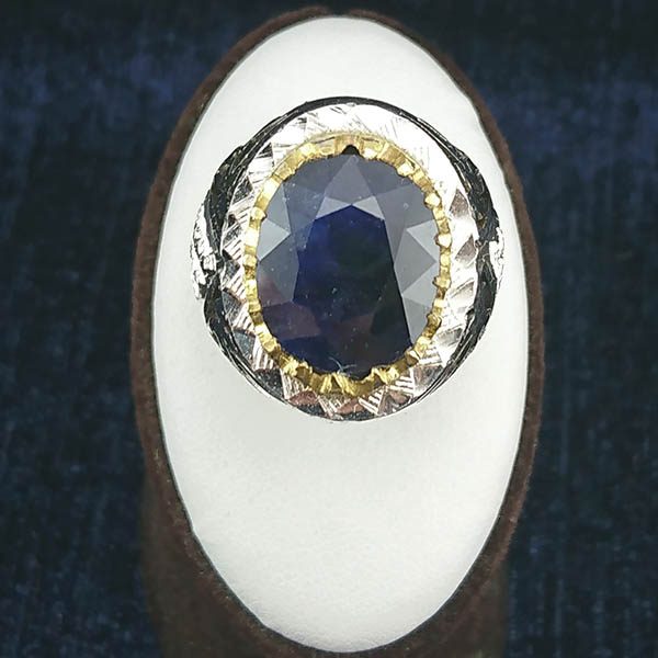 انگشتر نقره مردانه فاخر دست ساز طرح پژمان با نگین یاقوت کبود الماس تراش - Image 4