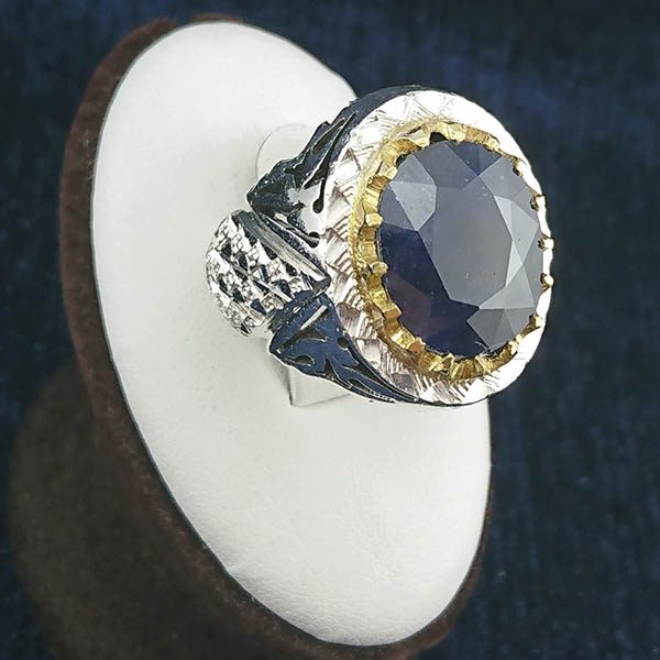 انگشتر یاقوت کبود مردانه نقره دست ساز