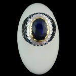 انگشتر نقره مردانه فاخر دست ساز طرح حمید با نگین یاقوت کبود الماس تراش - Image 3