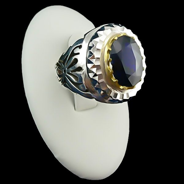 انگشتر یاقوت کبود مردانه نقره دست ساز