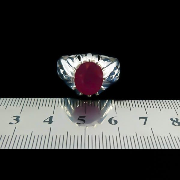 انگشتر نقره مردانه طرح فاخر دست ساز سبحان با سنگ یاقوت سرخ الماس تراش - Image 2