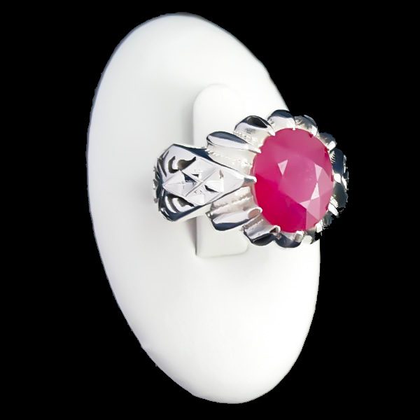 انگشتر نقره مردانه طرح فاخر دست ساز سبحان با سنگ یاقوت سرخ الماس تراش - Image 4