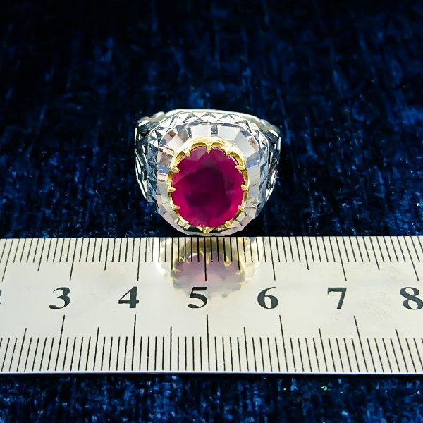 انگشتر نقره مردانه فاخر دست ساز طرح فرشید با سنگ یاقوت سرخ الماس تراش - Image 2