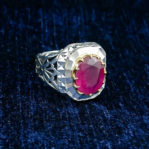 انگشتر نقره مردانه فاخر دست ساز طرح فرشید با سنگ یاقوت سرخ الماس تراش - Image 3