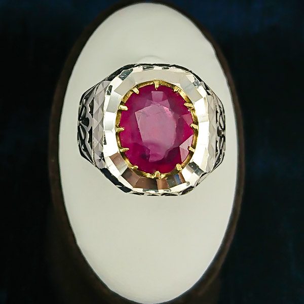 انگشتر نقره مردانه فاخر دست ساز طرح فرشید با سنگ یاقوت سرخ الماس تراش - Image 4