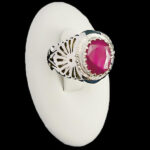 انگشتر نقره مردانه فاخر دست ساز طرح بیژن با سنگ یاقوت سرخ الماس تراش