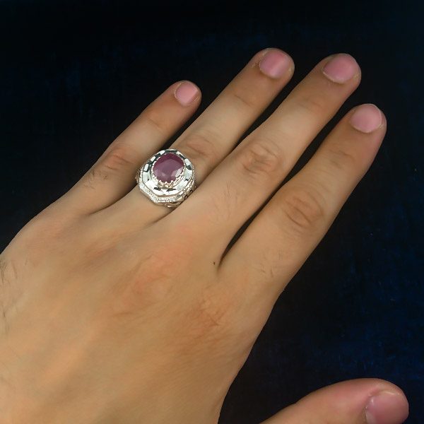 انگشتر نقره مردانه فاخر دست ساز طرح مانی با سنگ یاقوت سرخ الماس تراش - Image 5