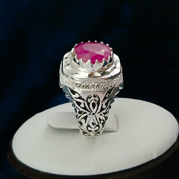 انگشتر نقره مردانه فاخر دست ساز طرح مانی با سنگ یاقوت سرخ الماس تراش - Image 6